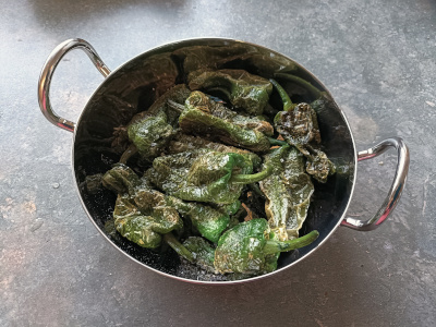 cooked Padrón chillies